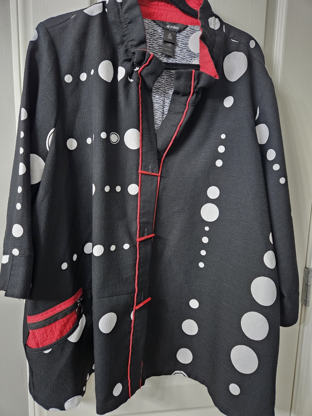 Ali Miles Black Polka Dot Women's Jacket with Red Trim